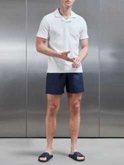 Towelling Revere Collar Polo Shirt In White -Cheap Shirts Shop TOWELLING REVERE COLLAR SHIRT IN WHITE 0319