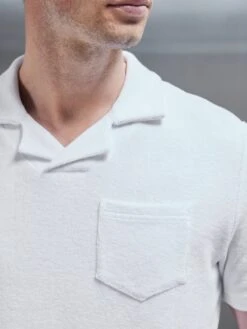Towelling Revere Collar Polo Shirt In White -Cheap Shirts Shop TOWELLING REVERE COLLAR SHIRT IN WHITE 0347