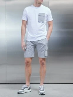 Utility Cargo T-Shirt In White Mid Grey -Cheap Shirts Shop UTILITY CARGO WHITE 5550015