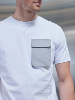 Utility Cargo T-Shirt In White Mid Grey -Cheap Shirts Shop UTILITY CARGO WHITE 5555550027