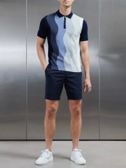 Wave Knitted Zip Polo Shirt In Navy -Cheap Shirts Shop WAVE KNITTED POLO SHIRT IN NAVY 5836
