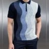 Wave Knitted Zip Polo Shirt In Navy 2 Wave Knitted Zip Polo Shirt In Navy -Cheap Shirts Shop WAVE KNITTED POLO SHIRT IN NAVY 5851
