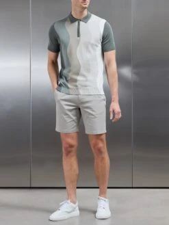 Wave Knitted Zip Polo Shirt In Sage -Cheap Shirts Shop WAVE KNITTED POLO SHIRT IN SAGE 5800