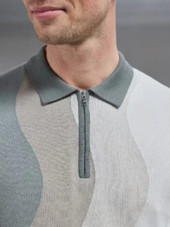 Wave Knitted Zip Polo Shirt In Sage -Cheap Shirts Shop WAVE KNITTED POLO SHIRT IN SAGE 5829